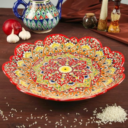 Largan Rishtan ceramics "Flowers", 40 cm, red mix, corrugated