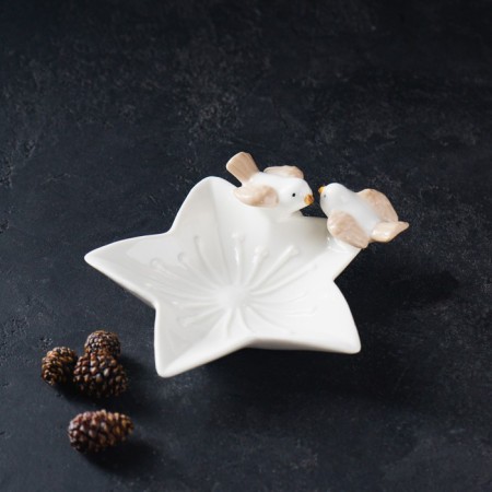 Ceramic serving dish "Doves on a flower", 14 × 13.5 × 4 cm, white color-6