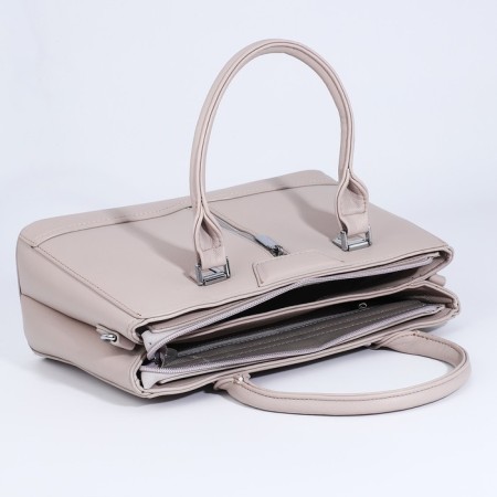 Lightning tout bag, outer pocket, long belt, light-beige color-7