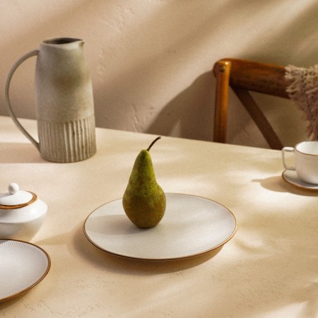 Dining porcelain SL Home "Wave in Stone", D = 25.5 cm, white color-4