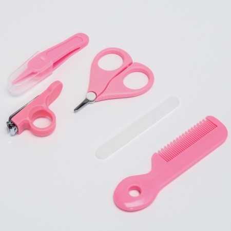 A child’s care set, 5 items (comb, tweezers, scissors, a knipser, saw), pink color-3