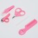A child’s care set, 5 items (comb, tweezers, scissors, a knipser, saw), pink color