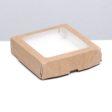 The box is folding, with a window, craft, 15 x 15 x 4 cm