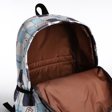 Youth backpack from textiles, 3 pockets, milk/blue color-5
