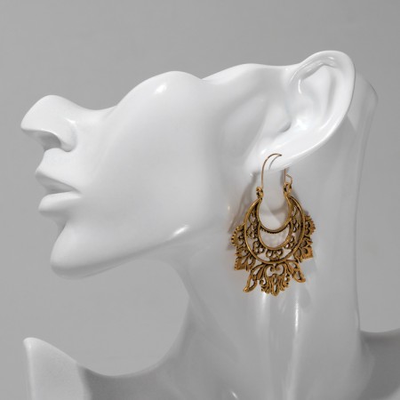 Earrings Metal "Vostok" Lotus large, color black gold-2