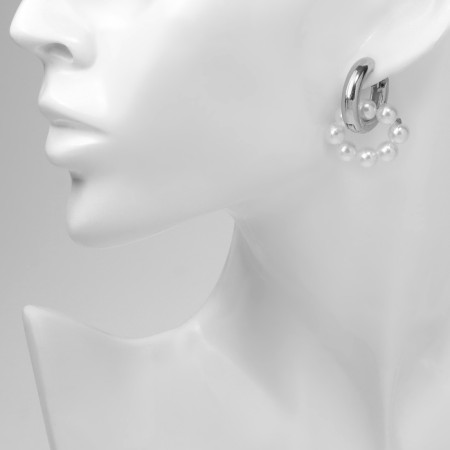 Earrings with the removable element "Transformer" flower, white-blue color in silver-3