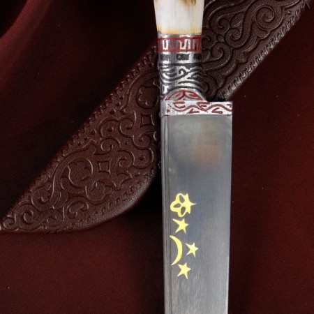 Knife Pchak Sharhon, handle from a horn of a small roar, a guard with an engraving-1