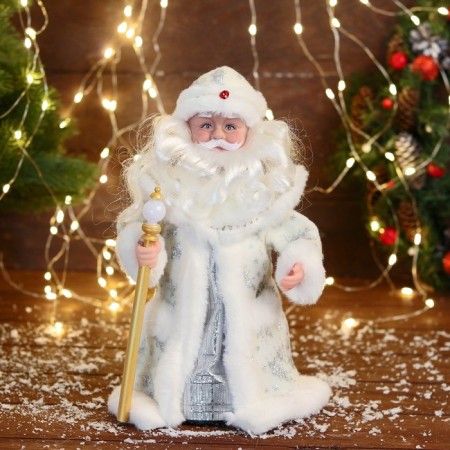 Santa Claus "with a flashlight on the staff and patterns on the fur coat" moves, 30x14 cm, white-4