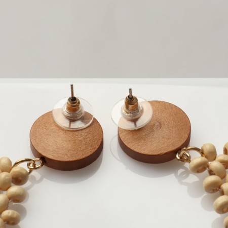 Earrings "Vakanda" style, wicker rhombus, beige color-1