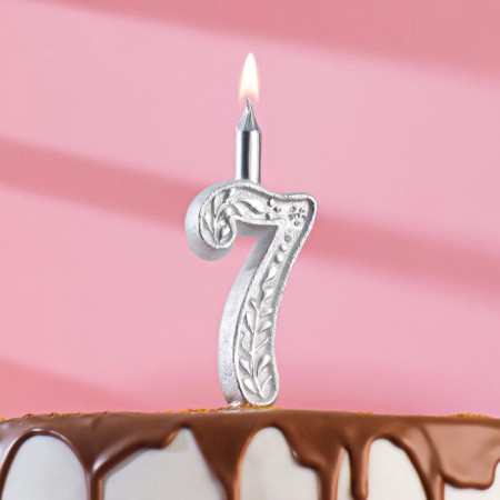 Candle for cake the number "Silver Pattern", 10.2 cm, number "7"