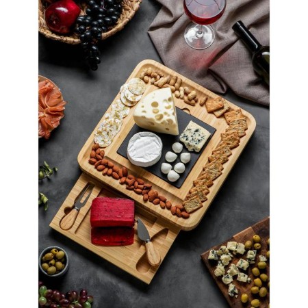 Set for the supply of cheese "Maasdam", 4 knives, bamboo, shale board