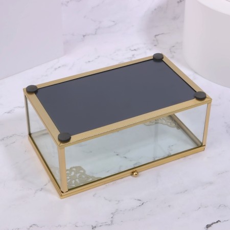 Great organizer for storage, with a lid, glass, with a mirror -bottom, 1 section, 17 × 10.5 × 7 cm, the color is transparent/copper-10