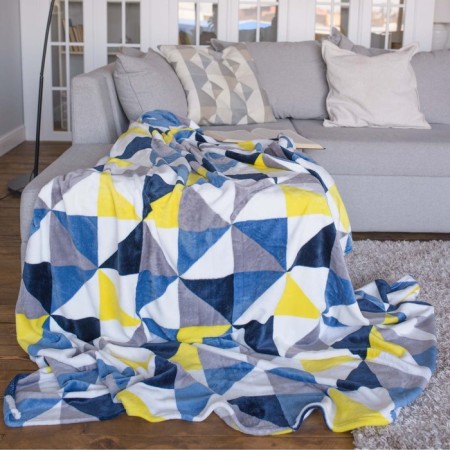 Pyramid plaid 200x220cm, yellow-blue, microfiber 190g/m, PE 100%