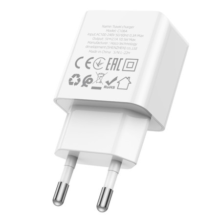 Network charger HOCO C106A, 1 USB, 2.1 a, white-5