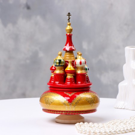 Musical souvenir "Temple" No. 1, red-gold, manual painting, 12x22 cm-2