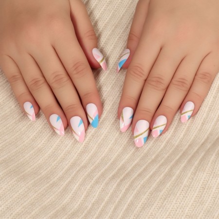 Patch nails, 12 pcs, with glue plates, almonds, multi -colored-6
