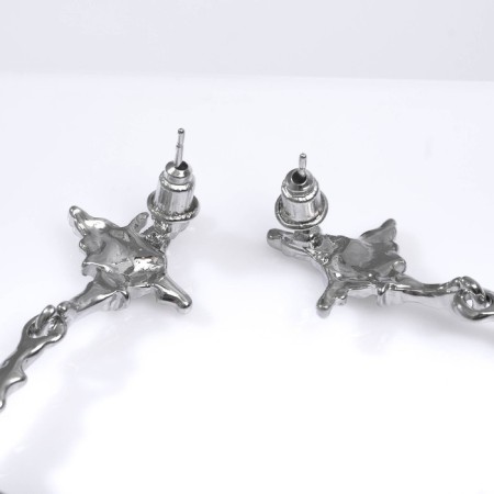 Earrings under the natural stone "Stars" are four -pointed with stone, blue color in silver-1