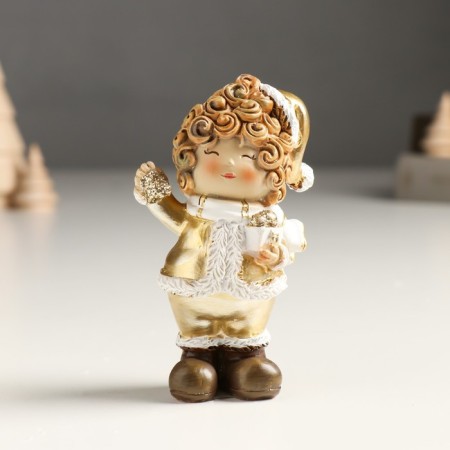 Polystone souvenir "Baby in a gold caftan and cap, with a bird/gift" Mix 4x5x10 cm 94988-1