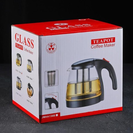 Glass teapot, 1.5 l, with metal sieve, color mix-3
