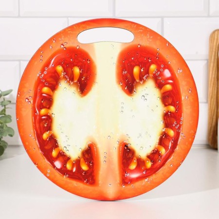 Board of cutting and serving round kitchen "Tomato in section", 25.5 cm