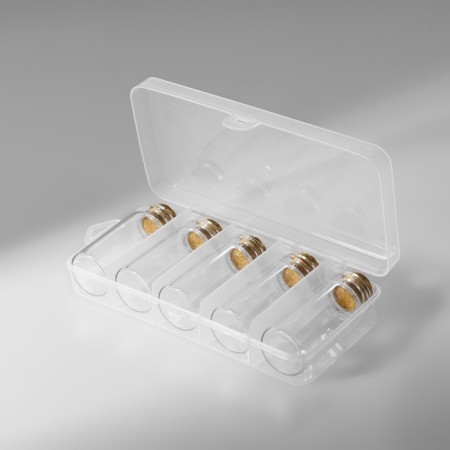 A set of jars for storing beads, d = 2.1 × 5 cm, 5 pcs, in a container, 12.8 × 6.5 × 2.5 cm-6