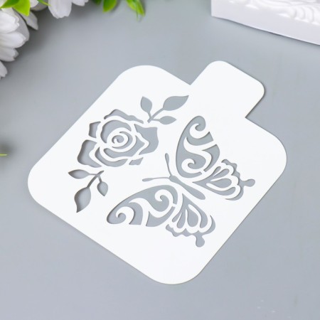 Stencil "Rose with a butterfly" 9x9 cm-1
