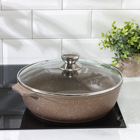 Granite Brown, 4 L, h = 8.5 cm, glass cover, anti -stick coating, brown color-4