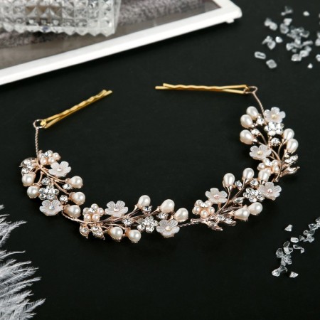 Hair accessory "Malvi" flowers and droplets, 21 cm, gold