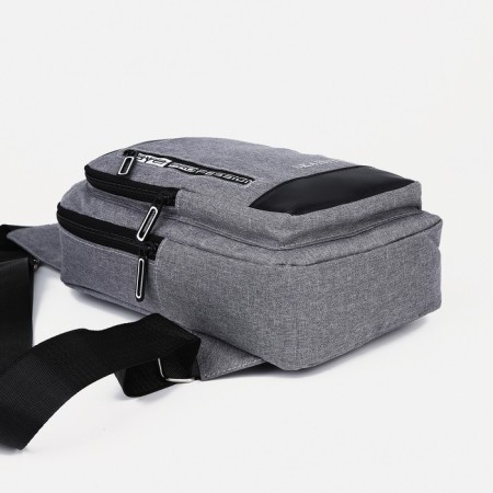 Male sling bag from textiles, with USB, gray color-5