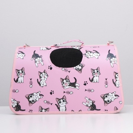 Bag - Animal Carrying "Playing Catets", Pink, Size M, 40 x 21 x 27 cm-3