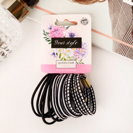Hair gum "Tofi" (set 12 pcs) black and white