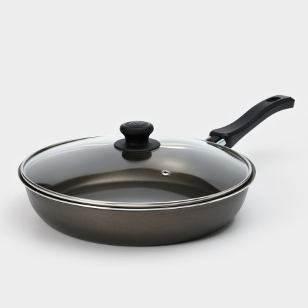 Pan “Classic Atlas”, D = 26 cm, plastic handle, glass cover, anti -stick coating, black color
