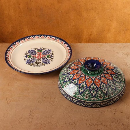 Pancake Rishtan Ceramics "Flowers", 38 cm, Blue Mix-1