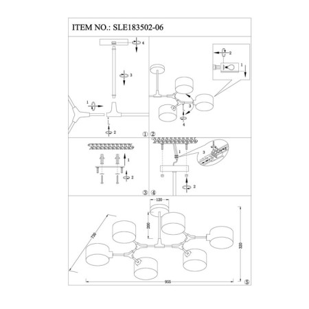 Ceiling EVOLUCE lamp. Sle183502-06. Gemento. 6x60 watts, E14, 73x95.5x32 cm, white color-12