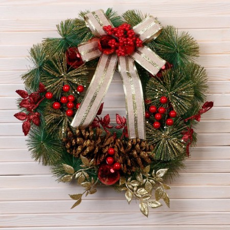 New Year's Wreath D-37 cm "Cozy Fairy Tale" Banting in a gold strip leaves on branches