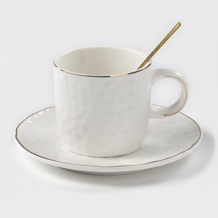 Tea couple ceramic "luxury", 3 objects: mug 200 ml, saucer d = 15 cm, spoon h = 13 cm, white color