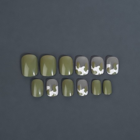 Hakki overhead nails, 12 pcs, with glue plates, soft square shape, green/white color-7
