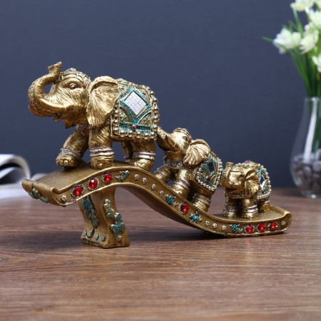 Polystone souvenir "Three elephants - Happiness Road" 15.5x25x5.5 cm