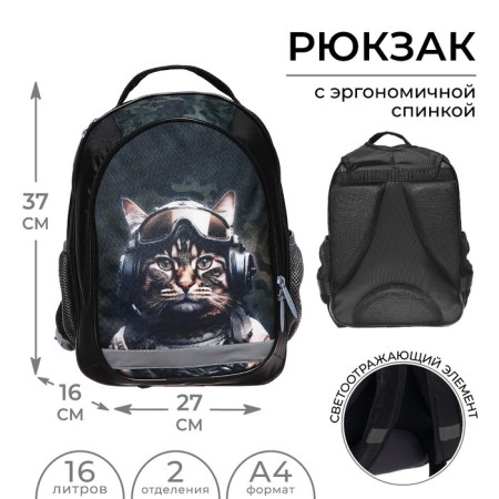 School backpack, 37 x 27 x 16 cm, ergonomic back, calligrata b "Cat Militari"