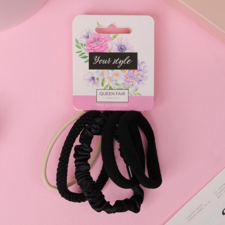 Hair elastic band "Jeannet" (set of 5 pcs) Aard, 5 cm, mix
