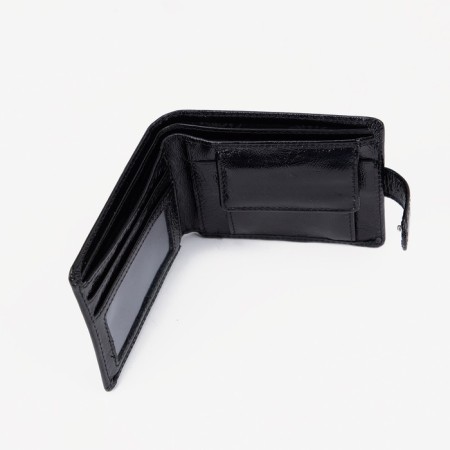 Male purse on a button, for bills, for cards, for coins, black color-3
