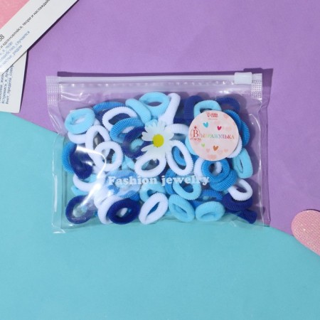 Hair elastic band "Mahrushka" (set of 80 pcs) tenderness, 2.5 cm, blue and white-1