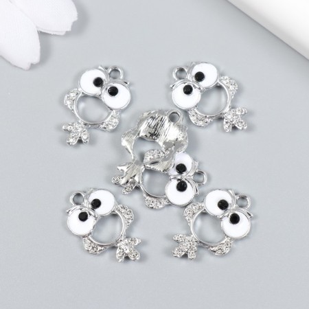 Decor for creativity metal, enamel, rhinestones "point owl" silver, white 1.4x2.1 cm-2