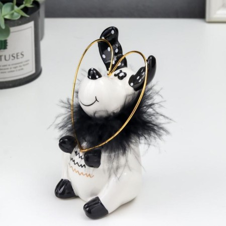 Souvenir Ceramics "Crase with heart" white-black with gold, fluff 13.5x7.3x9.5 cm-2