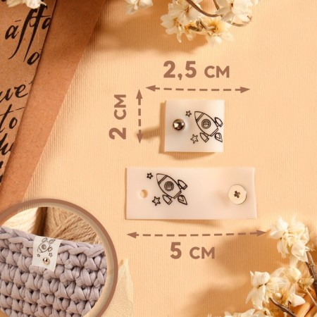 Tag with the “Rocket” button, 5 × 2 cm, 10 pcs, white/black color-1