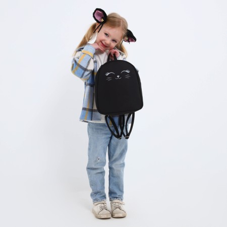 School textile backpack with ears on the hairpins "Cat", 27x23 cm, black color-18
