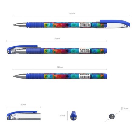 Ballic handle Erichkrause Colortouch Patchwork, node 0.7 mm, thin letter, rubber holder, rod with design, blue ink blue-1