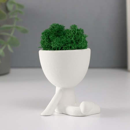Kashpo concrete mini "Mr. Green on Chile" with moss white 6.5x6x6.5 cm (moss green stabilis)-1