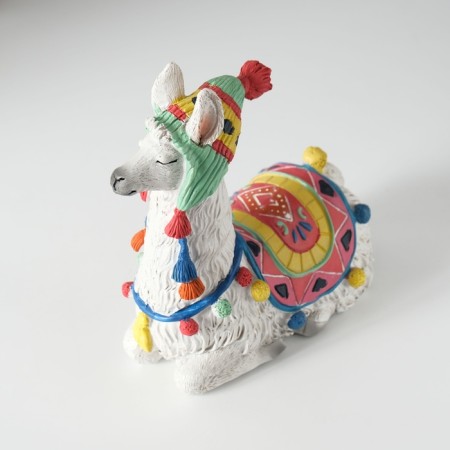 Polystone souvenir "Lama in color blanket and hat with pompons" 15x8.5x16.5 cm-5