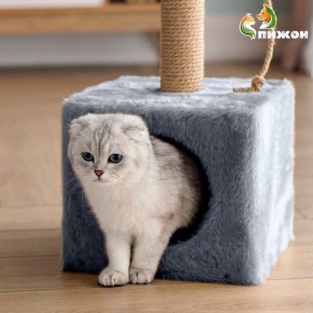 Animal house, with a clawe and shelf, jute, 32 x 32 x 64 cm, gray-2